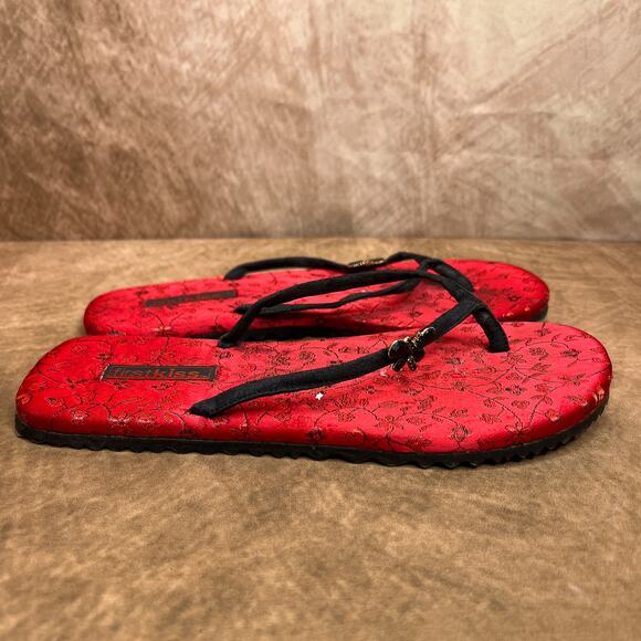 Vintage Y2K First Kiss Floral Butterfly Charm Flip Flop Sandals Red Rhinestone - Picture 8 of 8